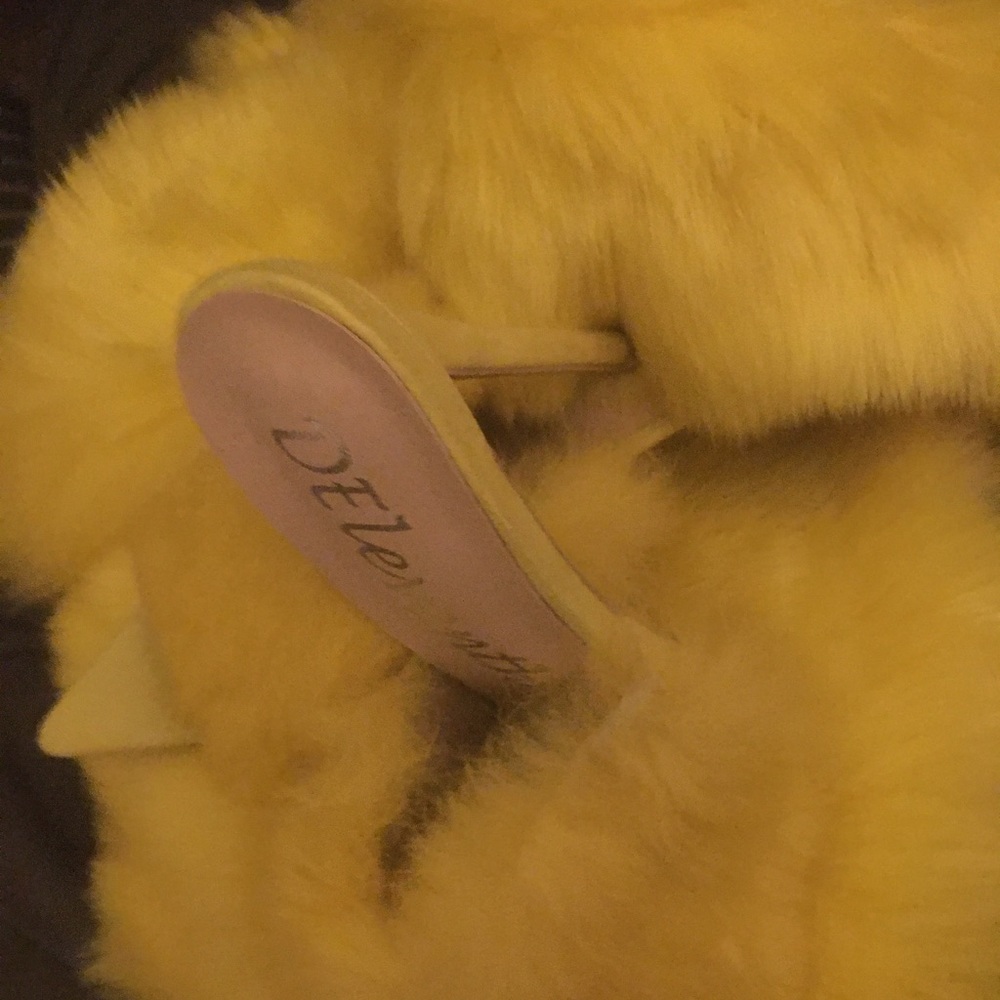 Yellow faux fur boa scarf rabbit fur heel slid on sexy shoes - Picture 6 of 6